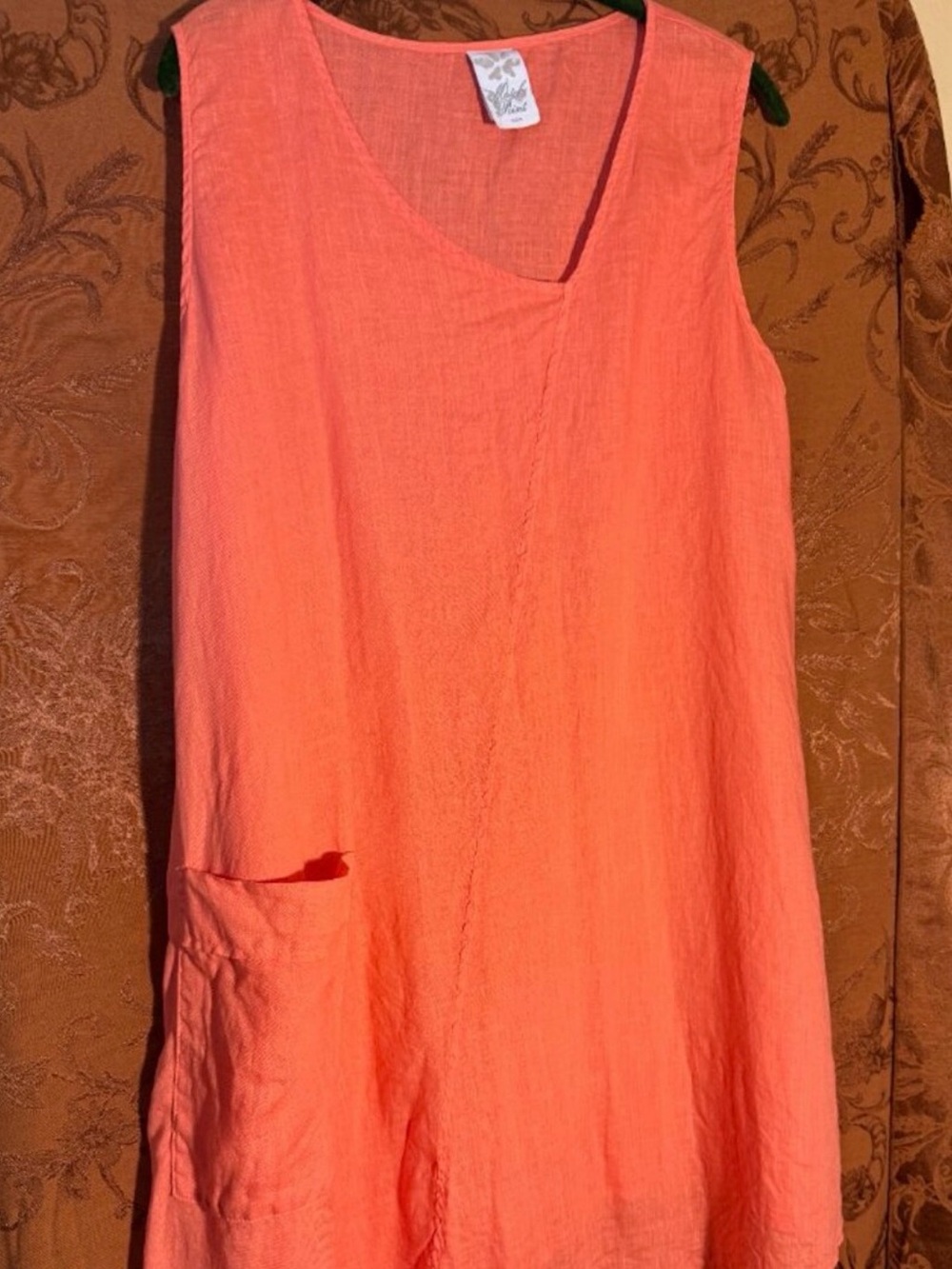 Match Point Coral Orange Sleeveless Linen Tunic Dress Sz L